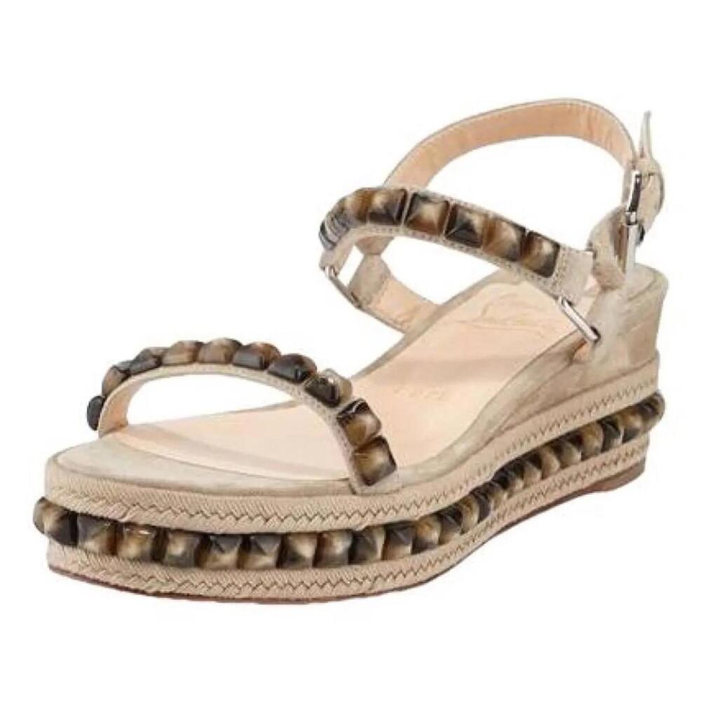 Christian Louboutin Cataclou Suede Leather Sandals – Tortoise Detail, Red Sole